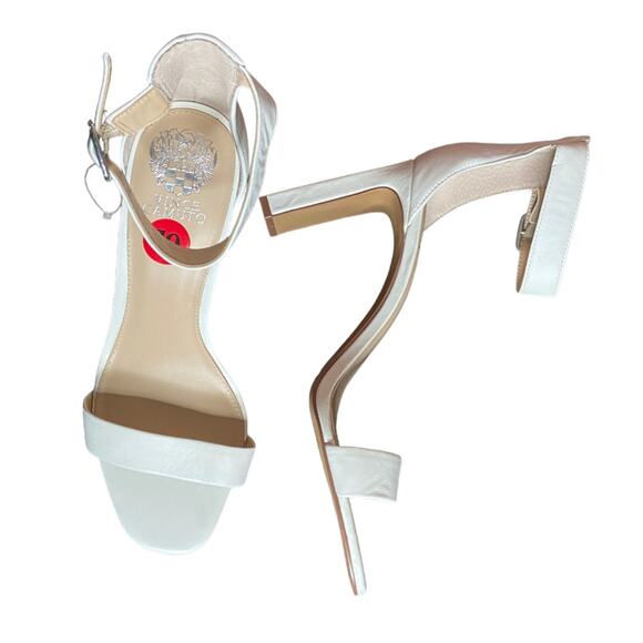 NWT Vince Camuto Bendiva White Leather Open Toe Heels with Ankle Strap size 10 - Picture 3 of 5